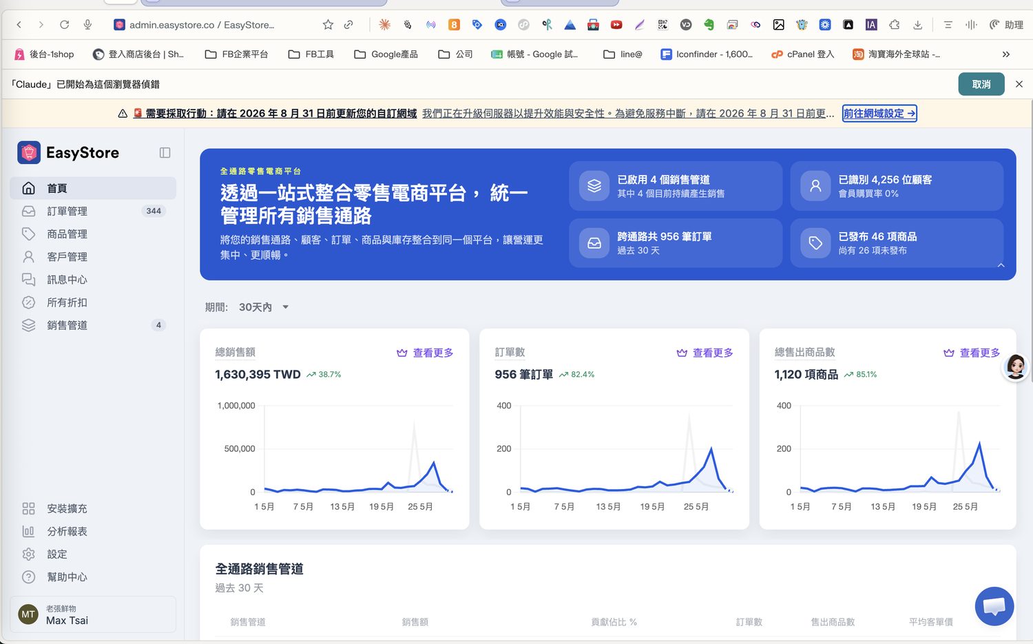 EasyStore 官網業績截圖
